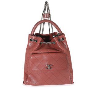 Chanel Burgundy Calfskin Stitched Medium Urban Luxury Drawstring Backpack